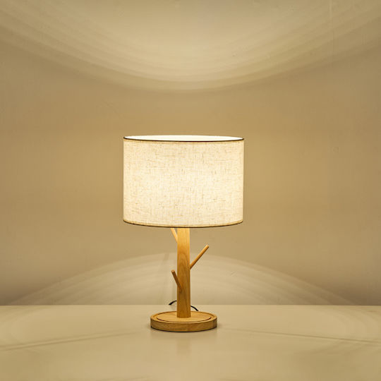 Eurolamp Wood Table Lamp for Socket E27 with Beige Shade and Base