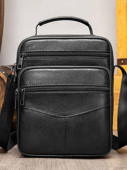 Leder Herrentasche Schulter / Crossbody Schwarz