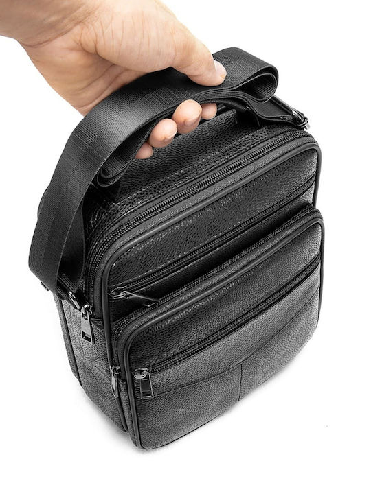 Leder Herrentasche Schulter / Crossbody Schwarz