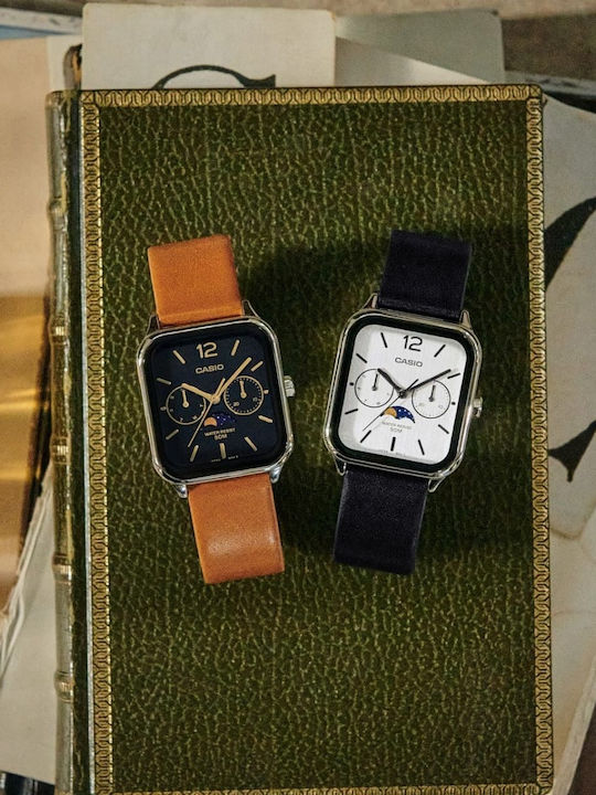 Casio Мъжки Часовник 34мм Хронограф На Батерия С Черна Кожена Каишка