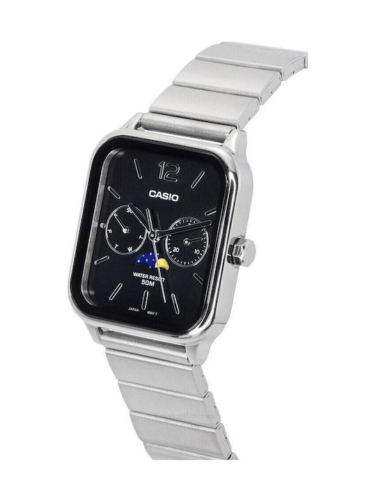 Casio Ανδρικό Ρολόι 34mm Χρονογράφος Μπαταρίας με Ασημί Μεταλλικό Μπρασελέ