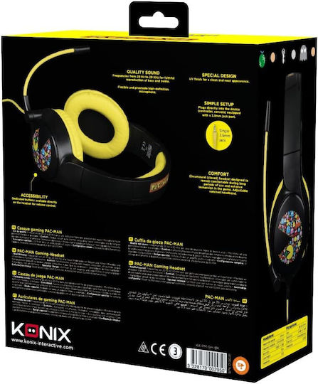 Konix Pac-Man Auf dem Ohr Multimedia-Headsets mit Mikrofon und Verbindung 3,5 mm Klinke in Schwarz Farbe