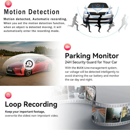 Dual Dash Camera Dvr Rohs Safetyfirst 1980x1080p Hd Resolution 150° Wide View Angle Night Vision Waterproof G-sensor Motion Sensor Loop Recording Universal