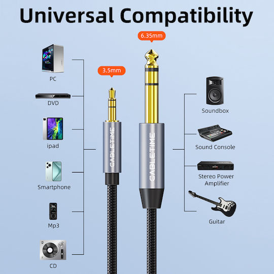 Cabletime CT-AV321-H11G Cable 6.3mm male - 3.5mm male 2m CT-AV321-H11G ct-av321-h11g