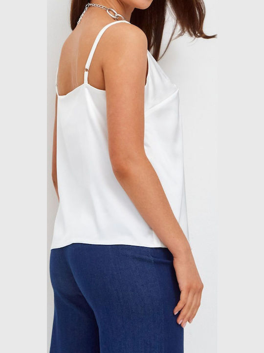 Undershirt Women's Crop Top Satin with Straps White