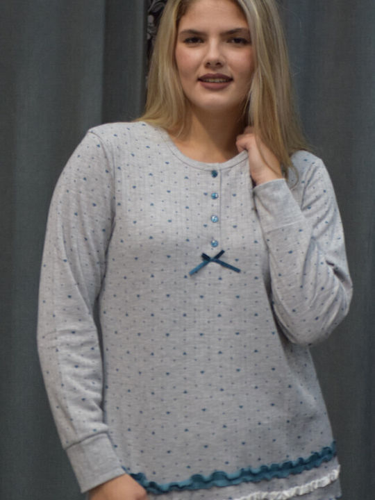 Caress Χειμερινό Γυναικείο Σετ Πιτζάμας Fleece Μπλε