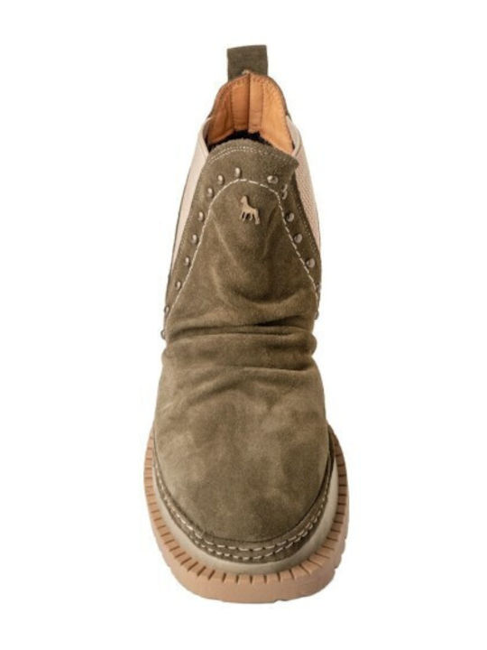 Leather Women's Ankle Boots Khaki