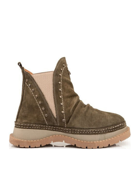 Leather Women's Ankle Boots Khaki