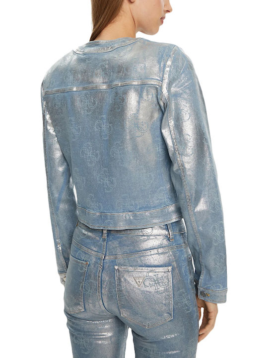 Lang Damen Jeansjacke Silver-blue
