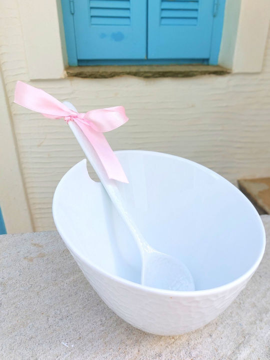 Porcelain Salad Bowl with Salad Spoons White 20x17cm