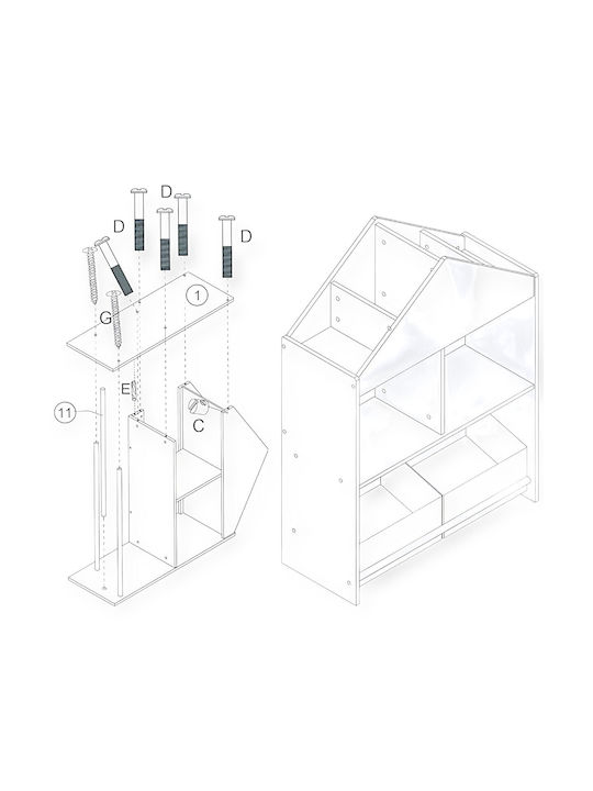 Sistem de Depozitare Jucării din Lemn Negru 62.4x26.5x90cm 1buc