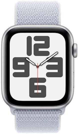 Apple Watch SE 2024 Cellular Aluminium 44mm Αδιάβροχο με eSIM και Παλμογράφο (Silver με Cloud Blue Sport Loop)