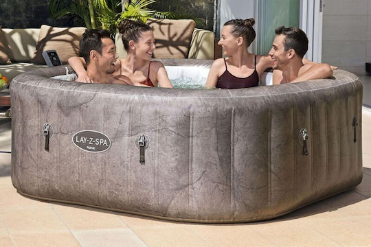 Lay-Z-Spa Rome MaxHold EnergySense UltraFit Smart AirJet Square PVC Swimming Pool 840L Inflatable with Hydromassage 180x180x66cm Brown Marble