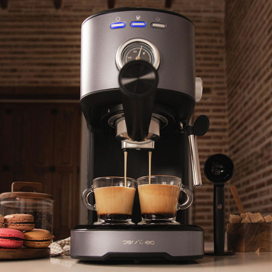 Cecotec Power 20 Pecan Steel Μηχανή Espresso 1100W Πίεσης 20bar Γκρι
