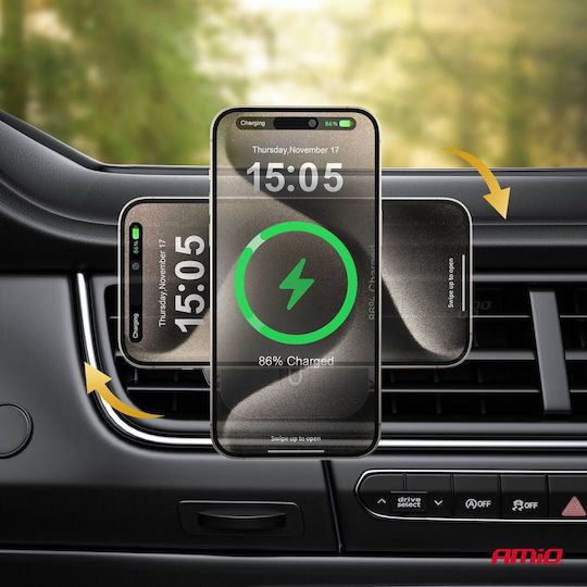 AMiO Car Mobile Mount with Magnet and Wireless Charging Black