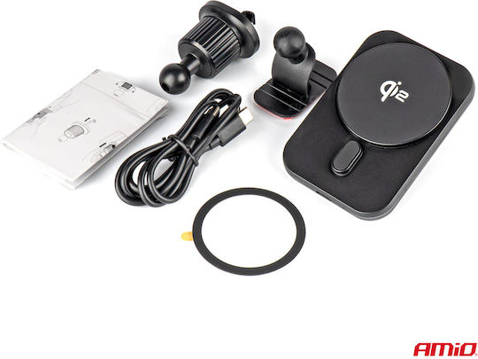 AMiO Car Mobile Mount with Magnet and Wireless Charging Black