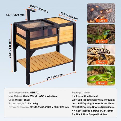 Vevor Wooden Tortoise House Indoor & Outdoor Space Lizards Snakes Mzwgxmzdgjjd4r4vjv0