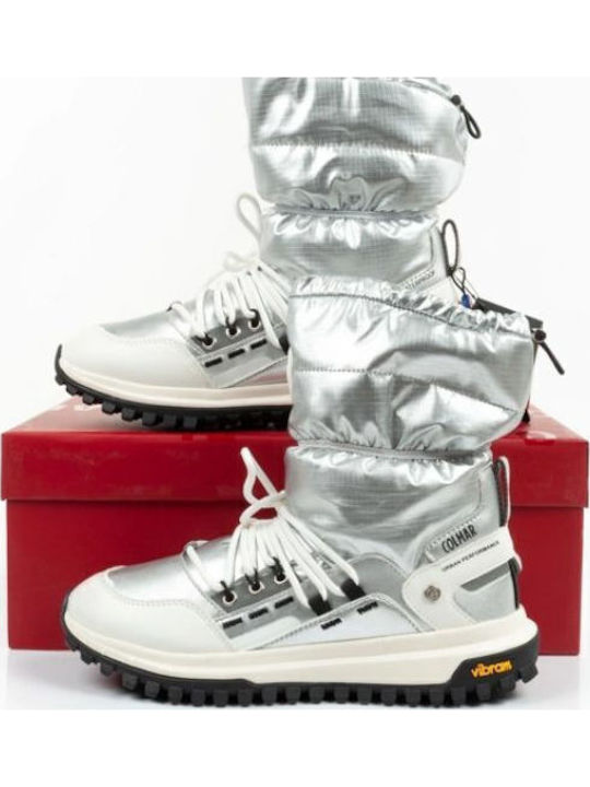 Leather Snow Boots with Rubber & Fur Warmer Silver