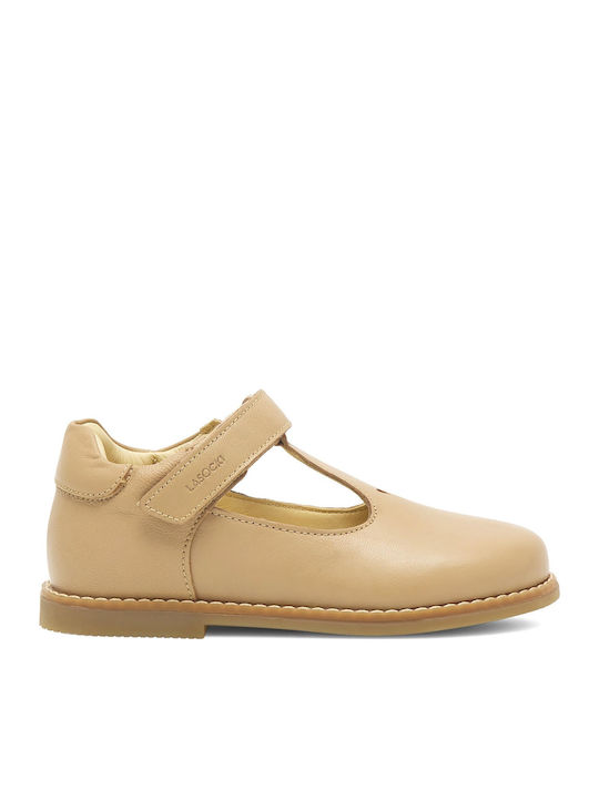 Παιδικές Μπαλαρίνες mit Bügel- und Schleifenverschluss Leder Beige