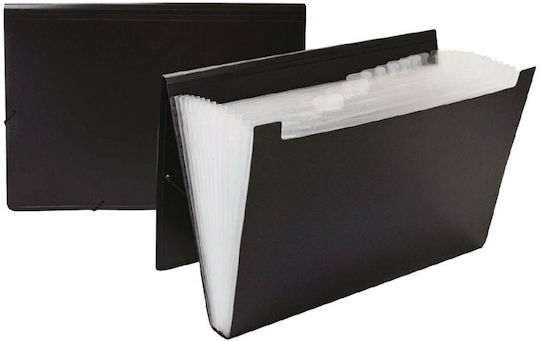 Metron Clipboard Flexible with 12 plastic sleeves Slides Accordion for Paper A4 Black 1pcs