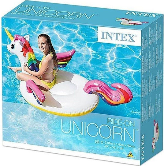 Intex Kid's Inflatable Ride On Sea Unicorn with Handles White 201x140cm
