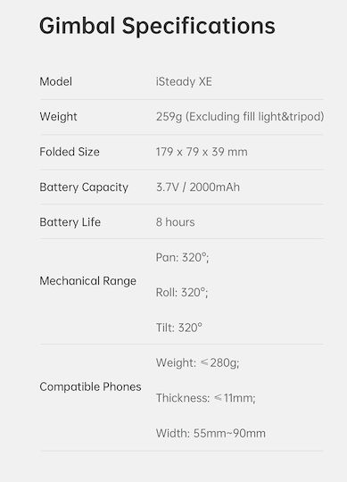 Hohem iSteady XE Phone Gimbal with 3 Axis Stabilization and 8 Operating Hours Black