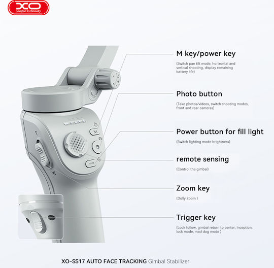 XO Ss17 Gimbal Κινητού με Σταθεροποιητή 3 Αξόνων και 8 ώρες λειτουργίας Λευκό