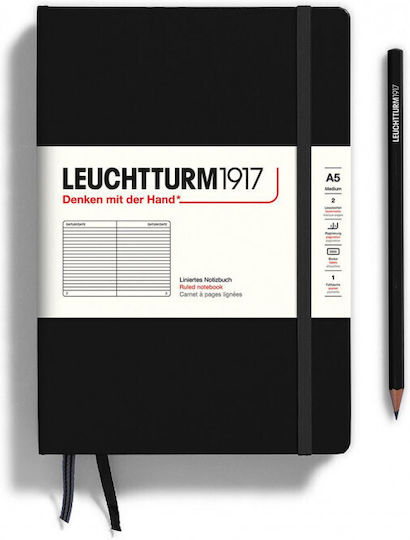 Leuchtturm1917 Σημειωματάριο A5 125 Φύλλων με Λευκές Σελίδες με Σκληρό Εξώφυλλο Μαύρο