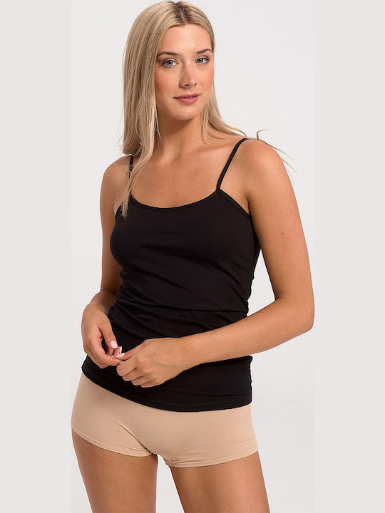 Women's Cotton T-Shirt with Spaghetti Strap Black