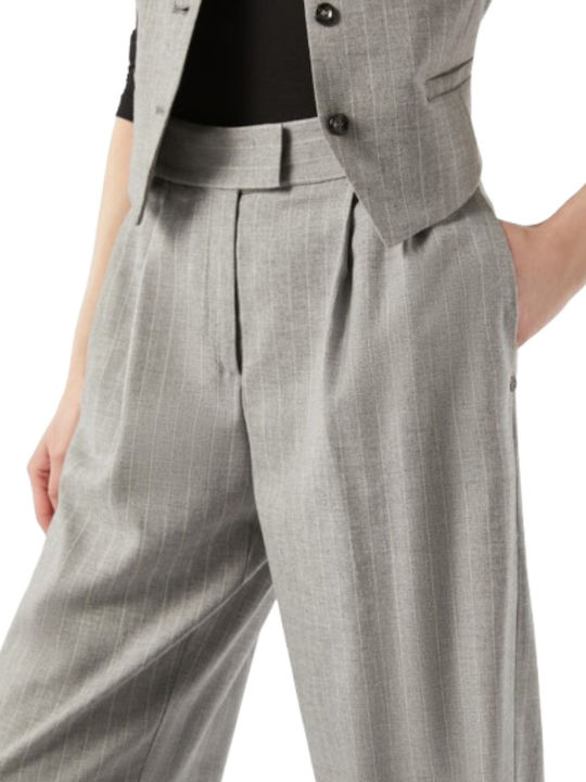 Women's Fabric Trousers Striped Light Grey