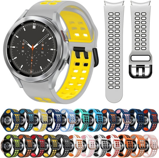 Samsung Galaxy Watch 4 Classic 42mm 20mm Atmungsaktives Zwei-Farben-Silikonarmband Grau+Gelb
