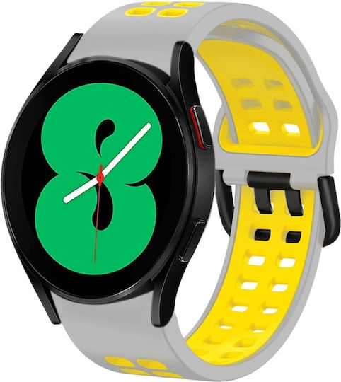 Samsung Galaxy Watch 4 Classic 42mm 20mm Atmungsaktives Zwei-Farben-Silikonarmband Grau+Gelb