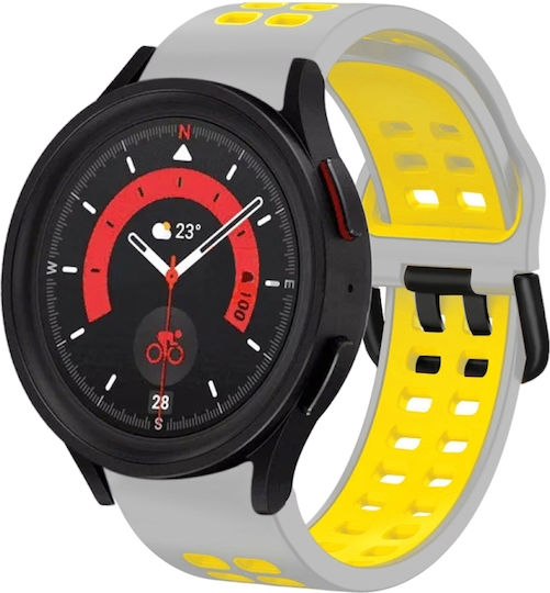 Samsung Galaxy Watch 4 Classic 42mm 20mm Atmungsaktives Zwei-Farben-Silikonarmband Grau+Gelb