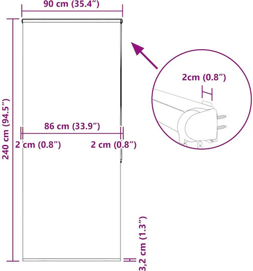 Vidaxl Κουρτίνα Μπάνιου Ρολό Κασέτα 90x240εκ Πλάτος Υφάσματος 86εκ Γκρι
