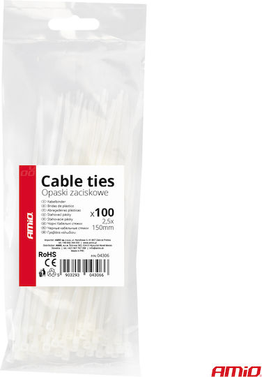 AMiO Δεματικά Καλωδίων Πλαστικά 150mmx2.5mm σε Λευκό χρώμα (100τμχ) (04306)