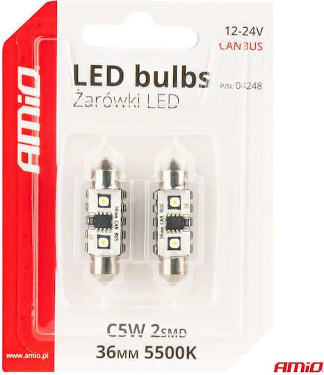 AMiO Lampen Auto C5W Canbus LED 5500K Kaltes Weiß 12-24V 2Stück