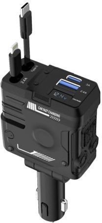 Andowl Qc799 4in1 Car Charger Φορτιστής Αυτοκινήτου 120W με μία Θύρα: 1xType-C μαζί με Καλώδιο Lightning / Type-C Μαύρο Χρώμα