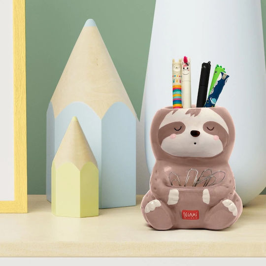 Ceramic Pencil Holder Desk Friends in Brown Color 1pcs 10.4x10.8x9.2cm