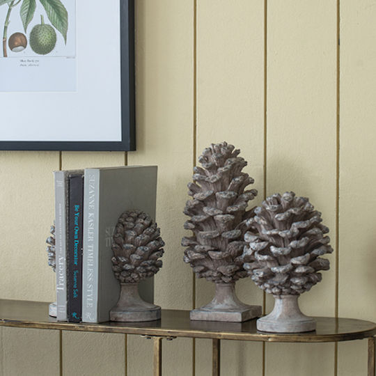 Artekko Pine Cone Βιβλιοστάτες Κουκουνάρα Ρητίνης Γκρι 23.5x18.5x15.5 Cm Σετ/2