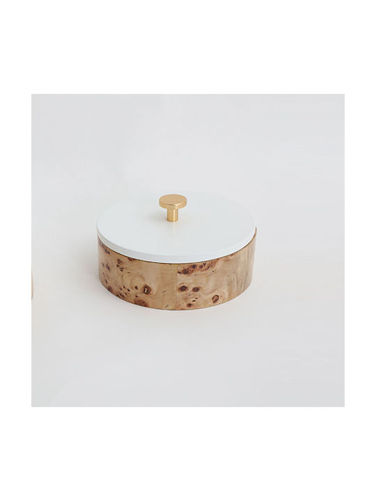 Wooden Round Box White Lid 14x8cm 88982 Iliadis