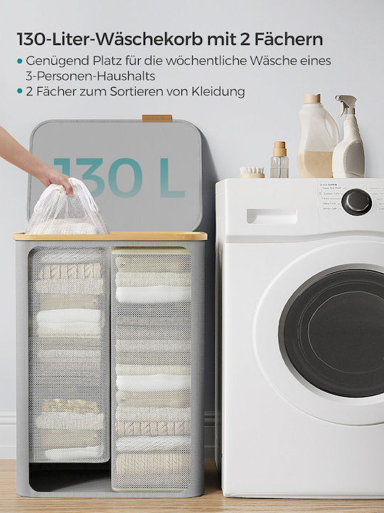Songmics Καλάθι Απλύτων Υφασμάτινο Πτυσσόμενο 52x38.5x70.5cm Γκρι