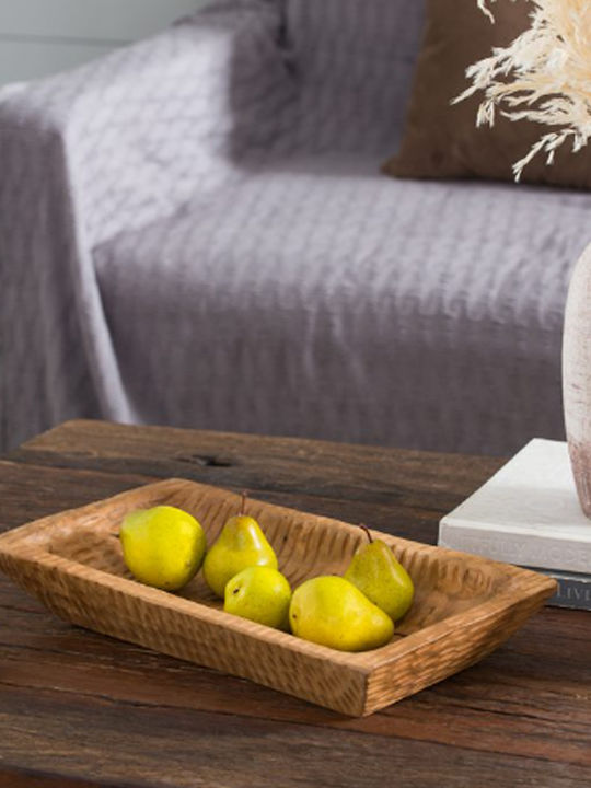 Artekko Wooden Rectangular Serving Tray with Handles in Brown Color 44x24x15cm 70633 1pcs