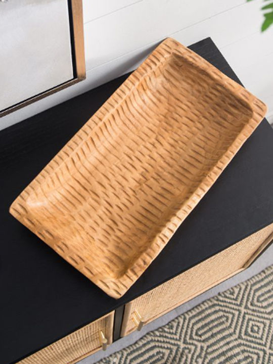 Artekko Wooden Rectangular Serving Tray with Handles in Brown Color 44x24x15cm 70633 1pcs