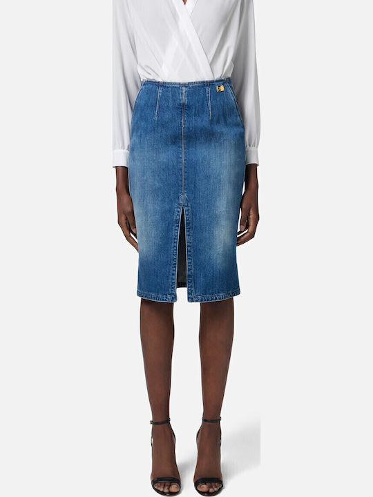 Denim Pencil Midi Skirt Blue