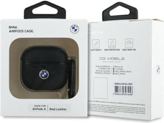 BMW Hülle Leder mit Haken in Silber Farbe für Apple AirPods 4
