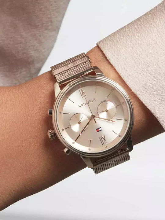 Tommy Hilfiger Blake Women's Watch Chronograph with Pink Gold Metal Bracelet