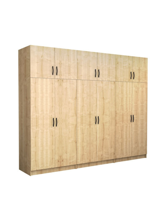 Sechs Türen Kleiderschrank Victoria mit Aufsatz Natural Beech 300x60x240cm
