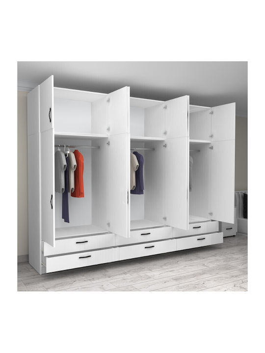 Six Door Wardrobe Victoria with Loft White 300x60x240cm