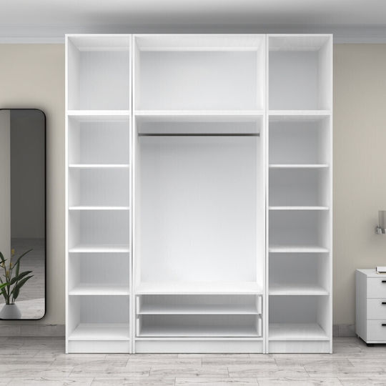 Patru uși Dulap de Haine Victoria cu Spațiu de Depozitare Alb 200x60x240cm