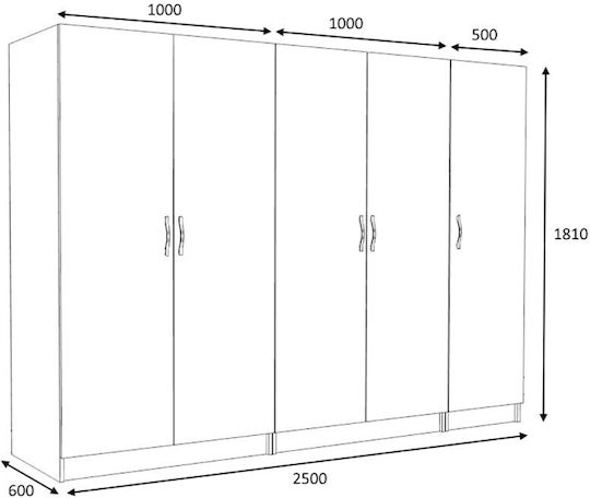 Victoria Πεντάφυλλη Ντουλάπα Φυσικό Οξιάς 250x60x181cm